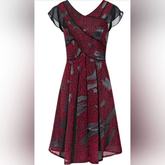 Reiss Black Red Loretta Flutter Sleeves Dress 2 Whimsigoth Fairy Grunge Witchy - Picture 1 of 11